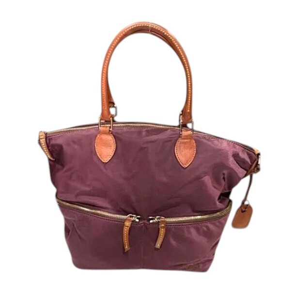 Dooney & Bourke Handbags - Dooney & Bourke Burgundy/Cranberry Nylon Top Handle Bag w/Brown leather details
